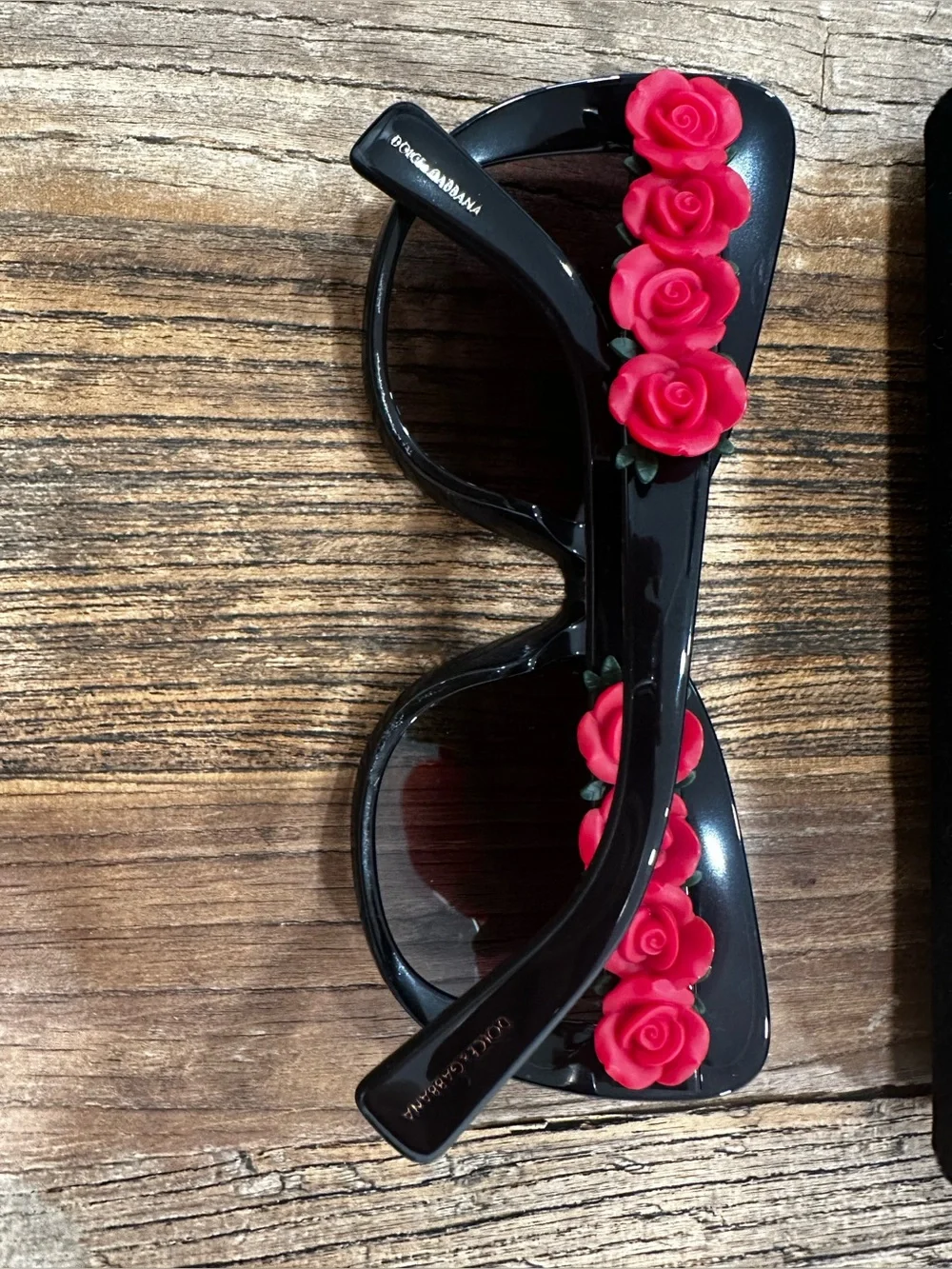 Dolce & Gabbana Black Sunglasses with Red Rose Embellishments